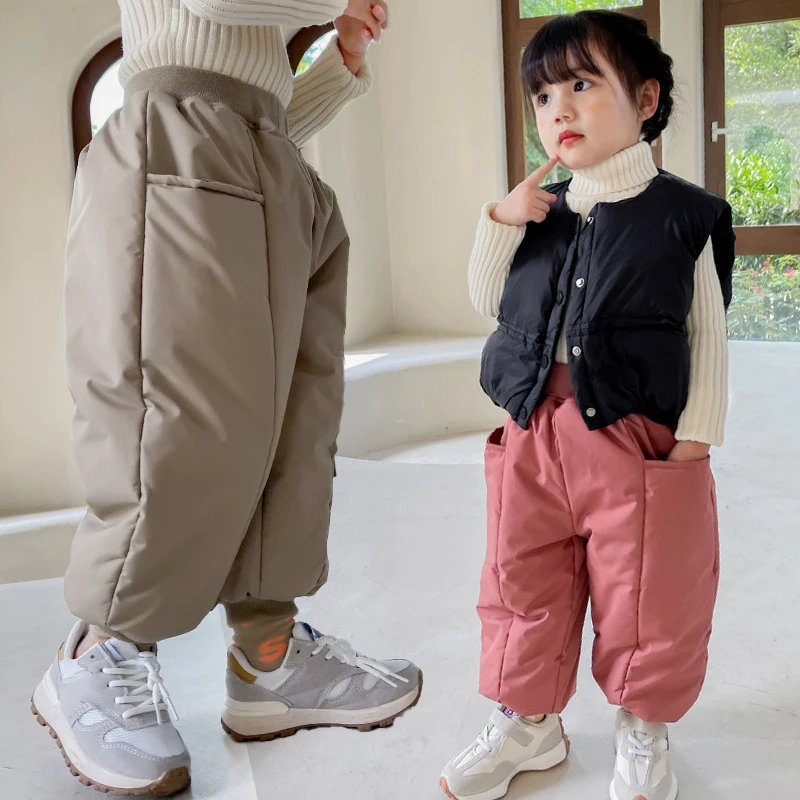 Детские теплые хлопчатобумажные брюки, модная детская одежда, осенне-зимние плюшевые утепленные теплые хлопчатобумажные брюки, повседневные брюки