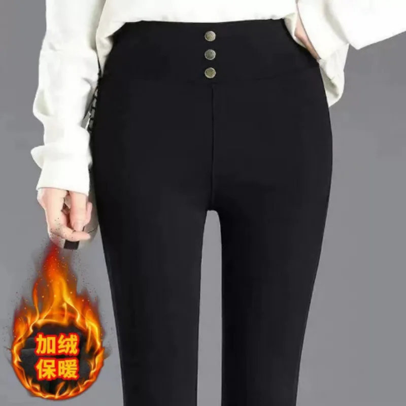 Бархатные брюки на осень и зиму, теплые черные брюки-карандаш для маленьких ножек, универсальные леггинсы для похудения для женщин.