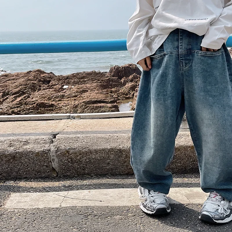 Baoduo, детская одежда, джинсы для мальчиков, осень 2023, новые весенние и осенние модные детские повседневные свободные брюки