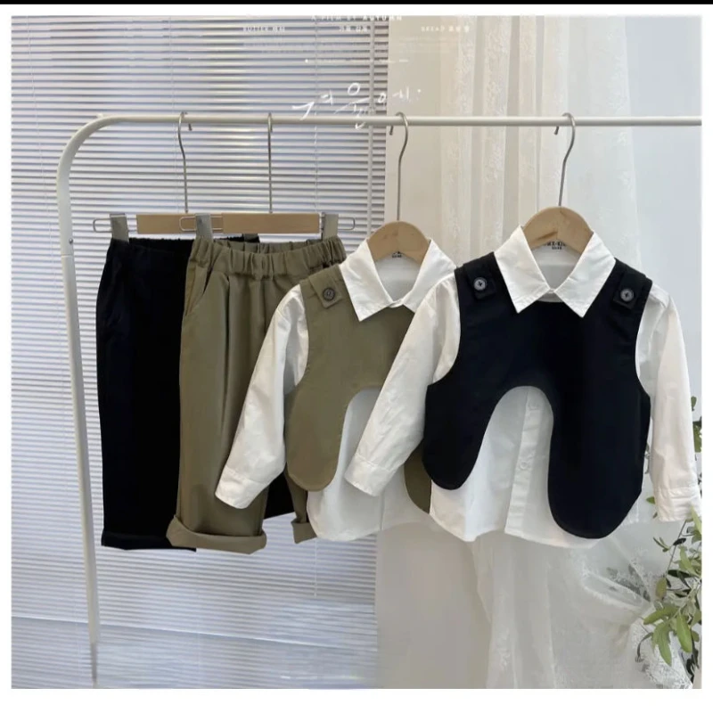 Весенний Комплект одежды Для мальчиков 2023, Повседневный Жилет + рубашка + Брюки, Комплект из 3 предметов, Корейский Блейзер для Маленьких мальчиков 2-10 лет