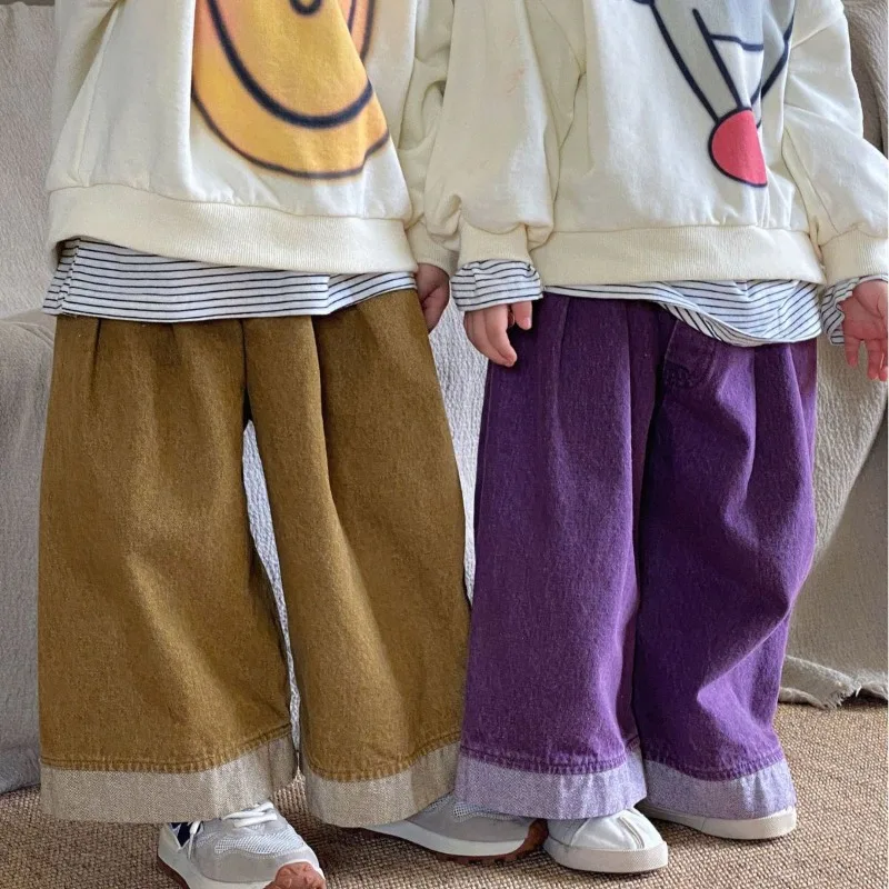 2023 детей брюки дети весна осень корейский стиль сплошной цвет повседневная для мальчиков и девочек свободные широкие брюки повседневные простые брюки