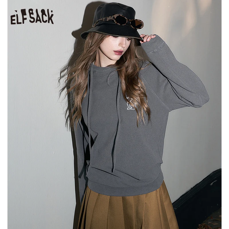 ELFSACK Y2K Корейская Мода Флисовые Толстовки Женские 2023 Зимние Топы С Длинным Рукавом