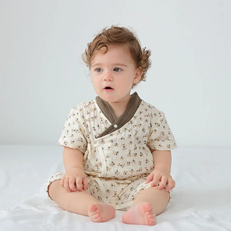 Детский комбинезон Унисекс, комбинезоны с коротким рукавом, модная летняя одежда для младенцев 0-12 м