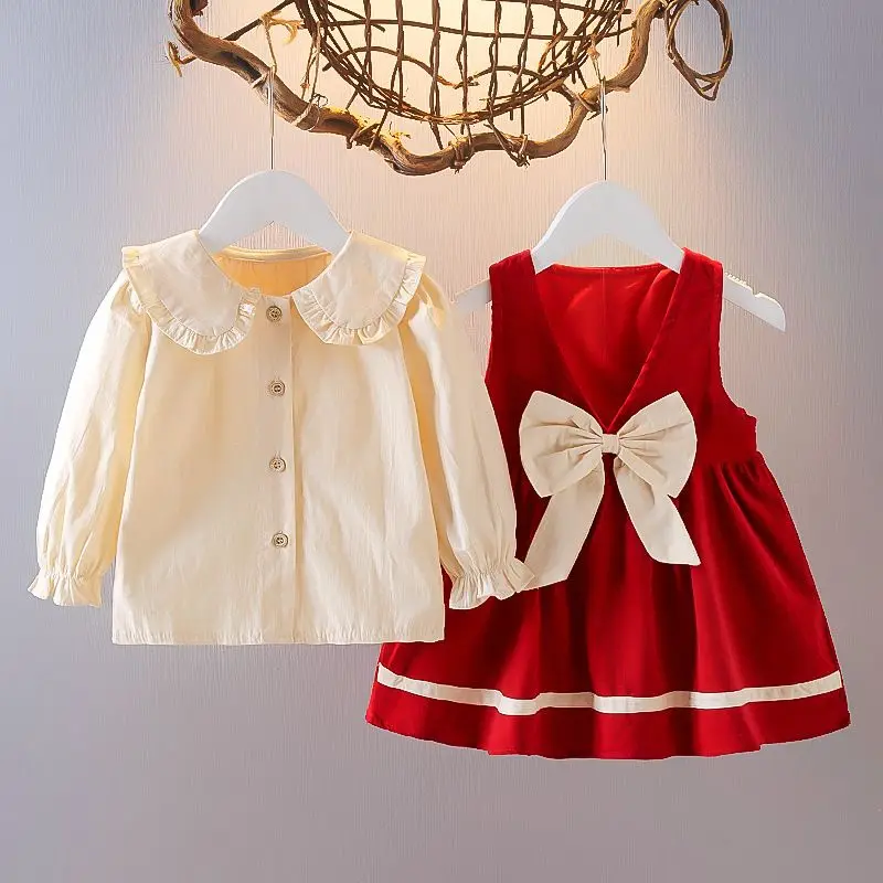 Модные Костюмы Принцессы Для девочек, Легкое Дышащее Красное Платье Для Малышей, Топ из 2 предметов, Элегантная Одежда для Маленьких Девочек от 0 до 2 лет