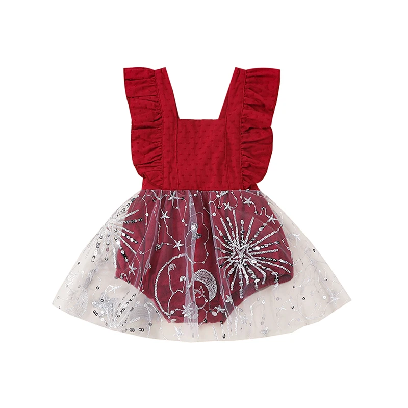 Bmnmsl/ Платье-комбинезон для маленьких девочек, без рукавов с квадратным вырезом, боди в стиле пэчворк из тюля со звездами, летняя одежда