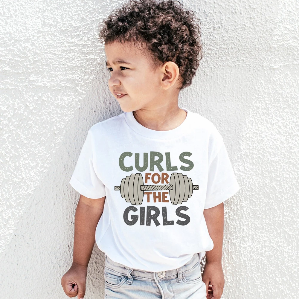 Curls for The Girls, Рубашка для малышей, Забавная Футболка Для спортзала Для мальчиков И девочек, Ретро Натуральная Детская Рубашка, Детская Одежда, Короткие Рубашки С рукавами для детей