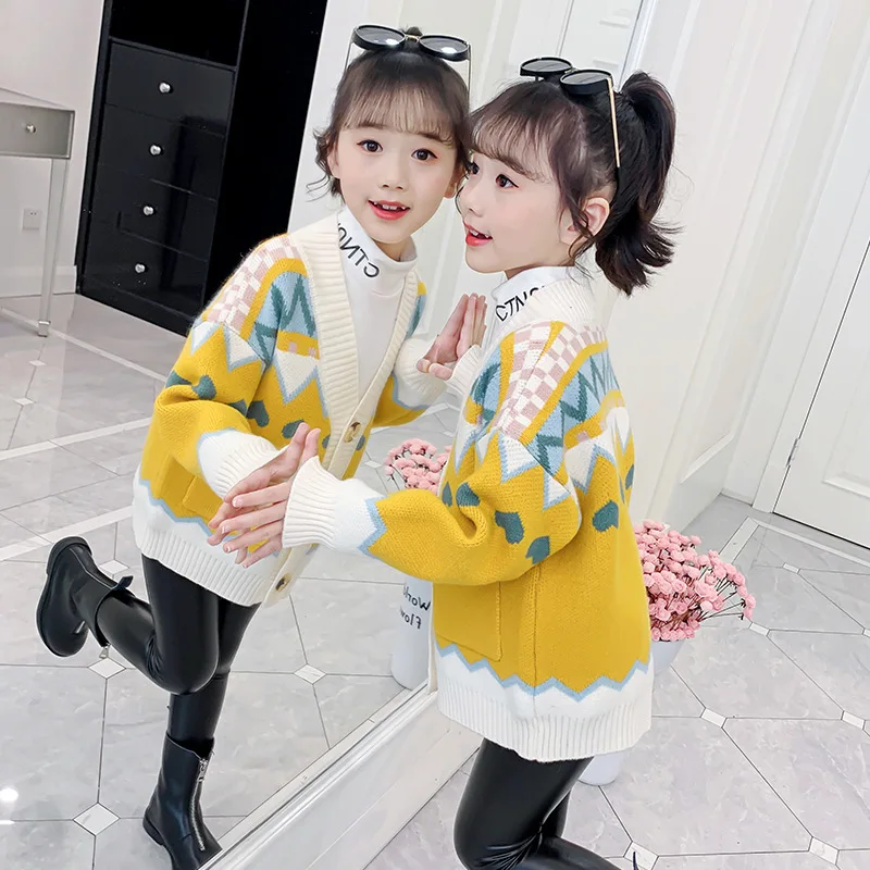 2023 Корейская весна-осень, Детское пальто для малышей, Верхняя одежда, Осенняя куртка для девочек, Трикотажные свитера для девочек, топы                  