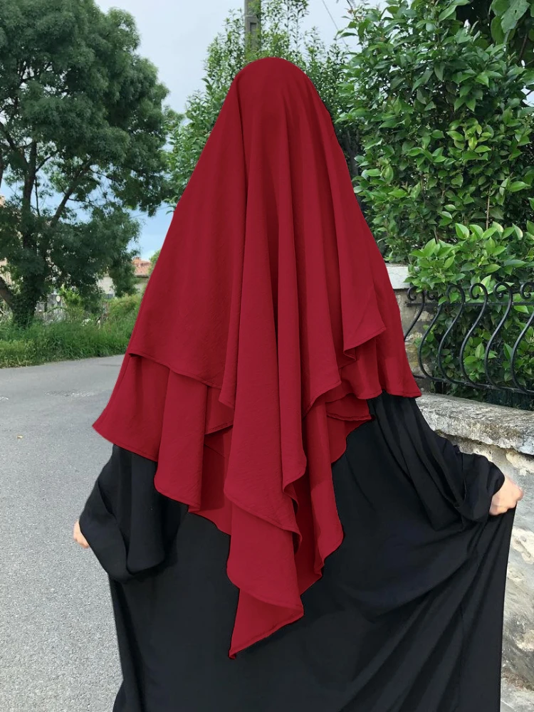 2-Слойный Химар Хиджаб Из Крепа Рамадан Ид Молитвенная Одежда Джилбаб Мусульманский Длинный Головной Убор Хиджабы для Женщин Исламский Саудовский Турецкий Никаб
