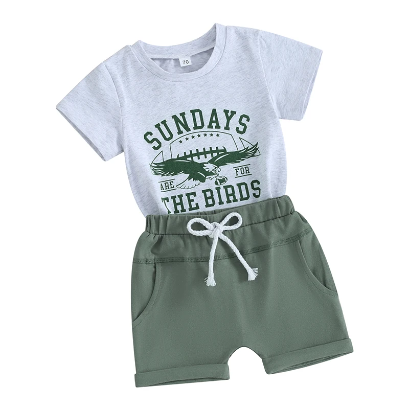 Футбольная одежда для маленьких мальчиков Sundays Are for The Birds, футболка с орлом, топ и шорты, комплект летней одежды из 2 предметов