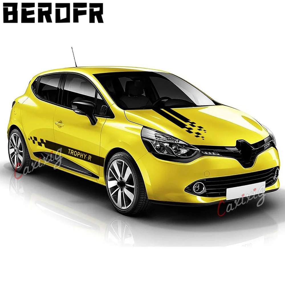 Наклейка на капот для стайлинга автомобилей, крышка двигателя, графические гоночные полосы, наклейка на боковую юбку TROPHY-R, наклейка для Renault Clio Accessorie