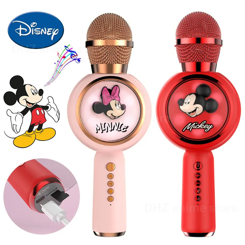 Детский беспроводной караоке-микрофон Disney с Микки Маусом, портативная колонка Bluetooth, модный домашний KTV-плеер с мультяшным изображением