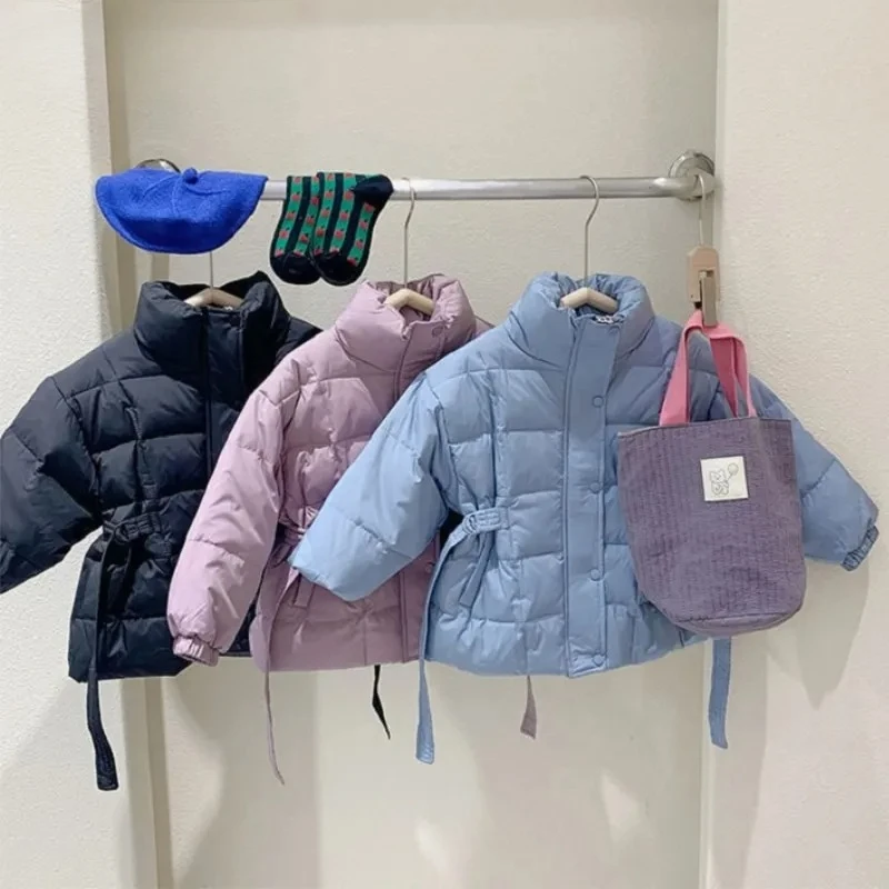 Модная Куртка с хлопковой подкладкой Для маленьких мальчиков и девочек, Зимнее пальто Для малышей, Поясная Теплая Толстая верхняя одежда, Детская одежда от 2 до 10 лет