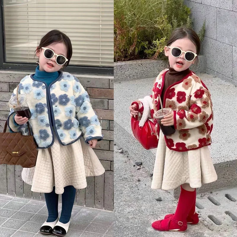 Новое поступление, куртка для малышей для девочек с вышивкой из полотенец и утеплением, Зимнее пальто для детей, одежда для девочек от 2 до 8 лет