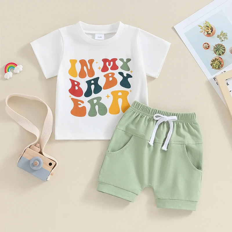 Летняя одежда для новорожденных мальчиков, Футболка с коротким рукавом и буквенным принтом в виде звезды, Шорты, Комплект детской одежды