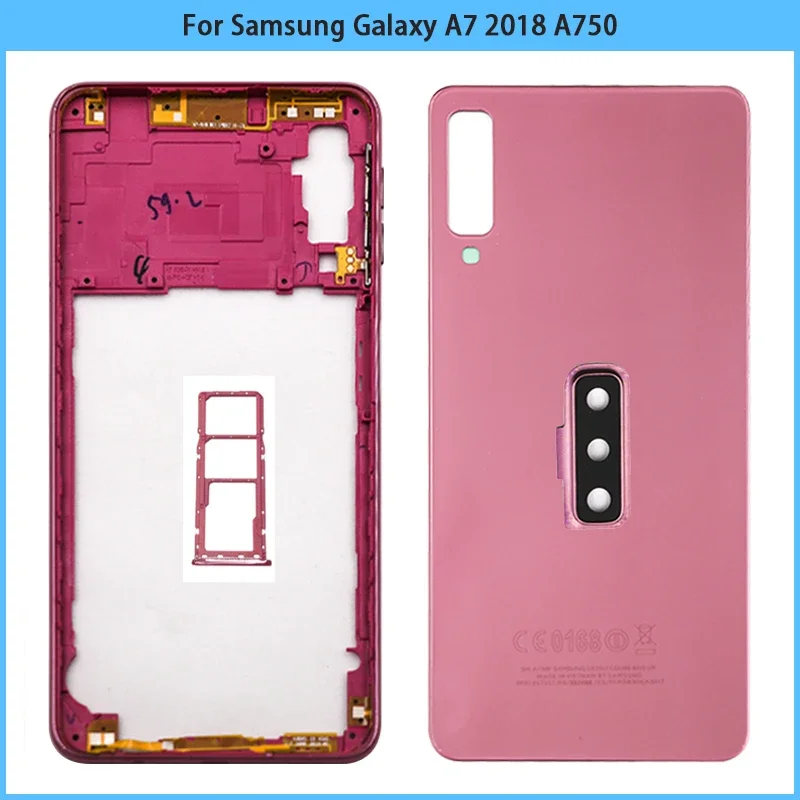 Новинка для Samsung Galaxy A7 2018 A750F SM-A750 A750F Средняя Рамка Задняя Крышка Батарейного Отсека Задняя Дверь Корпус Чехол Лоток для Sim-карты Заменить