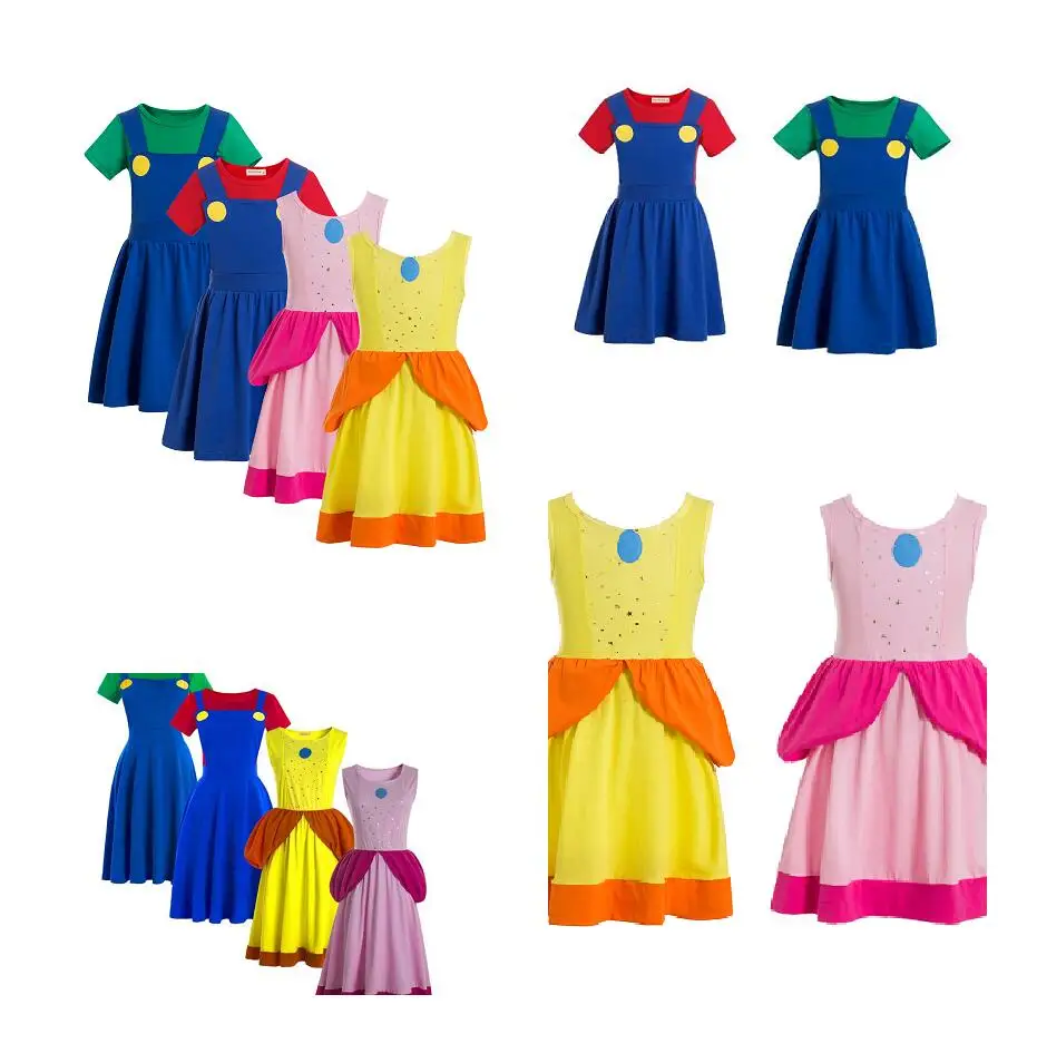 Платья в костюмах принцессы Персик и принцессы Дейзи, костюм для девочек, платье принцессы Персик, вечеринка, платье принцессы Дейзи