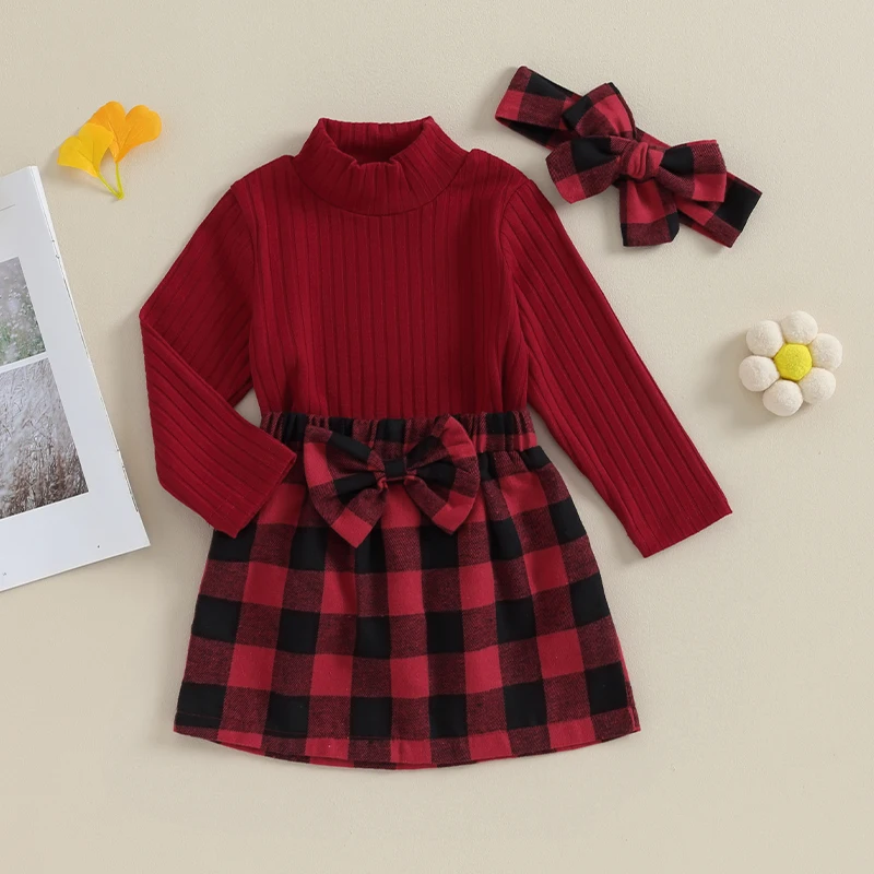 Одежда в виде юбки для маленьких девочек, однотонная водолазка с длинным рукавом, вязаный свитер, мини-юбка, осенне-зимняя одежда