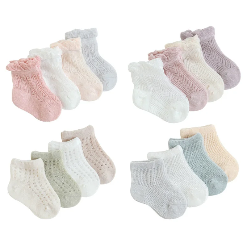 4 Пары/лот Новых детских носков, сетчатые тонкие носки для новорожденных, мягкие летние детские носки из чесаного хлопка без костей в подарок
