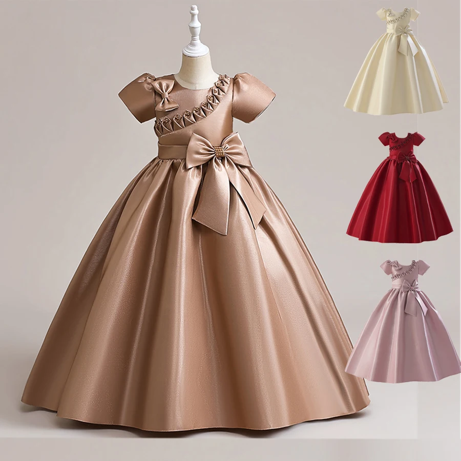 2023 Летнее элегантное платье принцессы для девочек от 5 до 14 лет с бантом и пышными рукавами, роскошное детское праздничное платье, Свадебная одежда для детей на День рождения