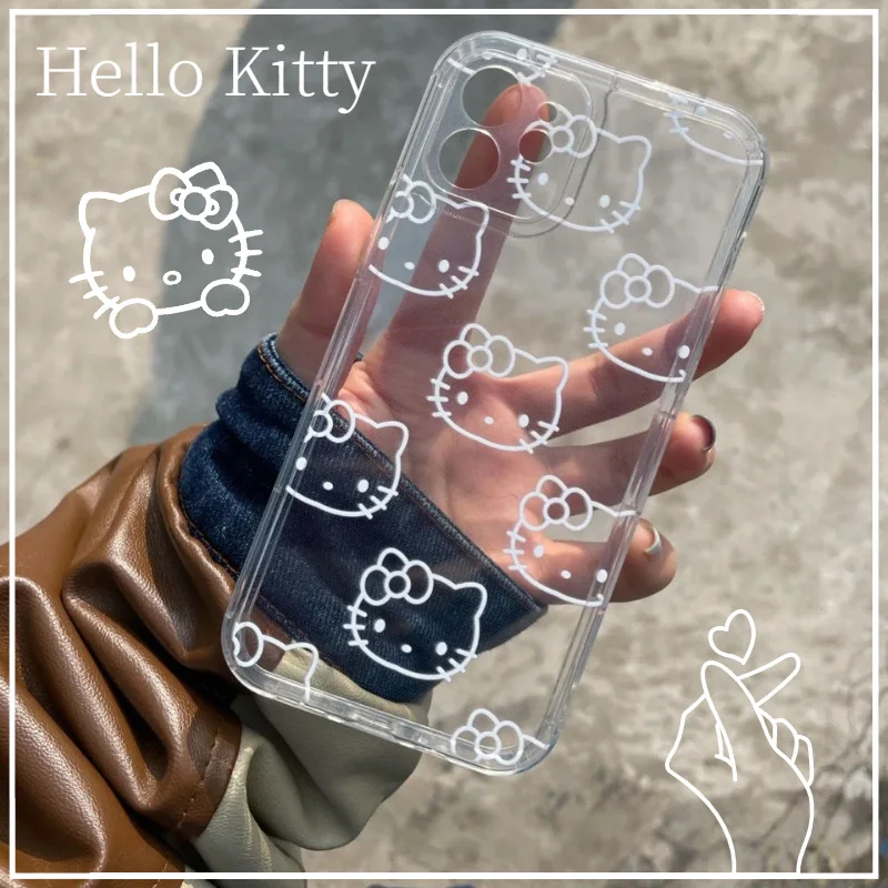 Модный Чехол с Рисунком Hello Kitty с мультяшным Рисунком Для iPhone 13 11 12 Pro Max X XS XR 7 8 Plus SE 2020 Прозрачная Крышка противоударная мягкая оболочка