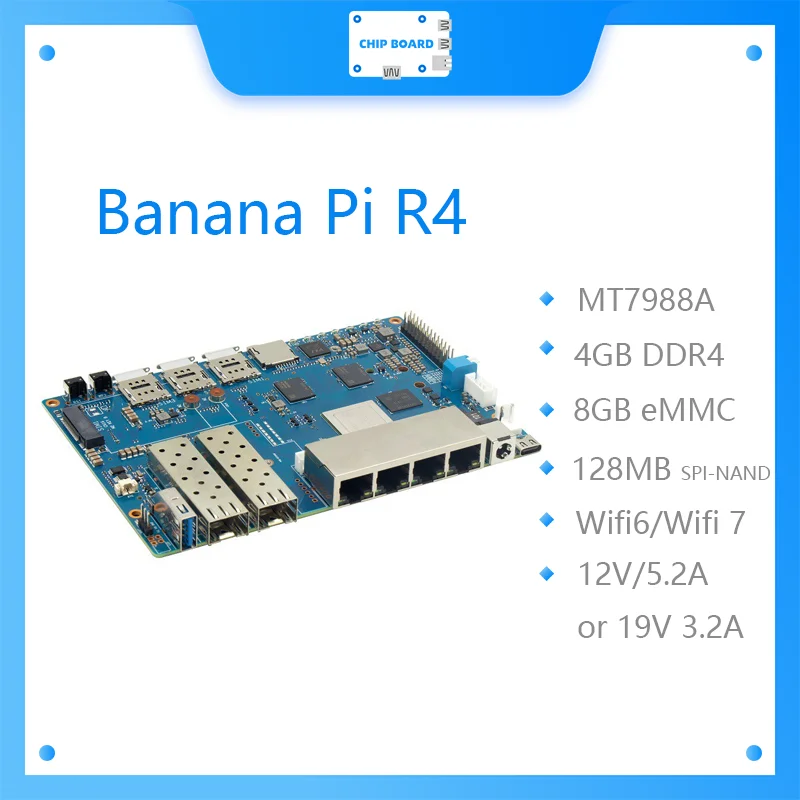 Плата маршрутизатора Banana Pi BPI-R4 Wifi 7 с дизайном MTK MT7988A, 4G RAM и 8G eMMC на борту