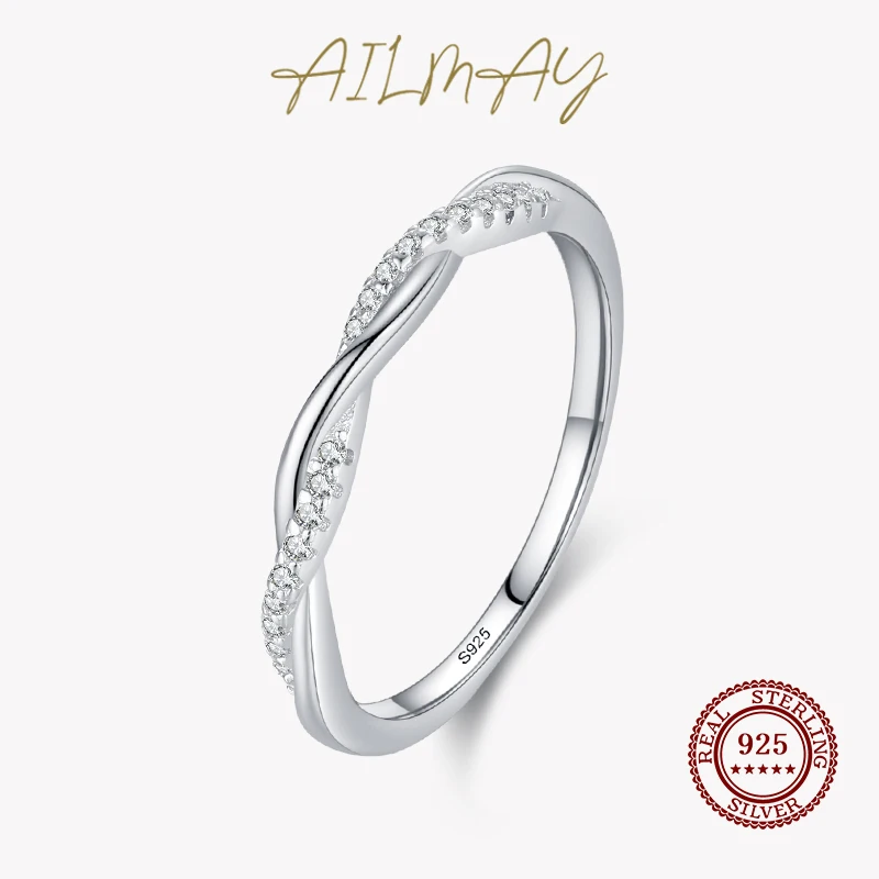 Ailmay, стерлинговое серебро 925 пробы, модное блестящее кольцо с цирконием в шахматном порядке, кольцо на палец для женщин, свадебные украшения, изысканные украшения