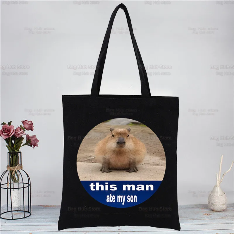 Забавная черная женская холщовая сумка Capybara на плечо Canvas Eco Animal OK, я поднимаю хозяйственную сумку, холщовую сумку-тоут, повседневную сумочку