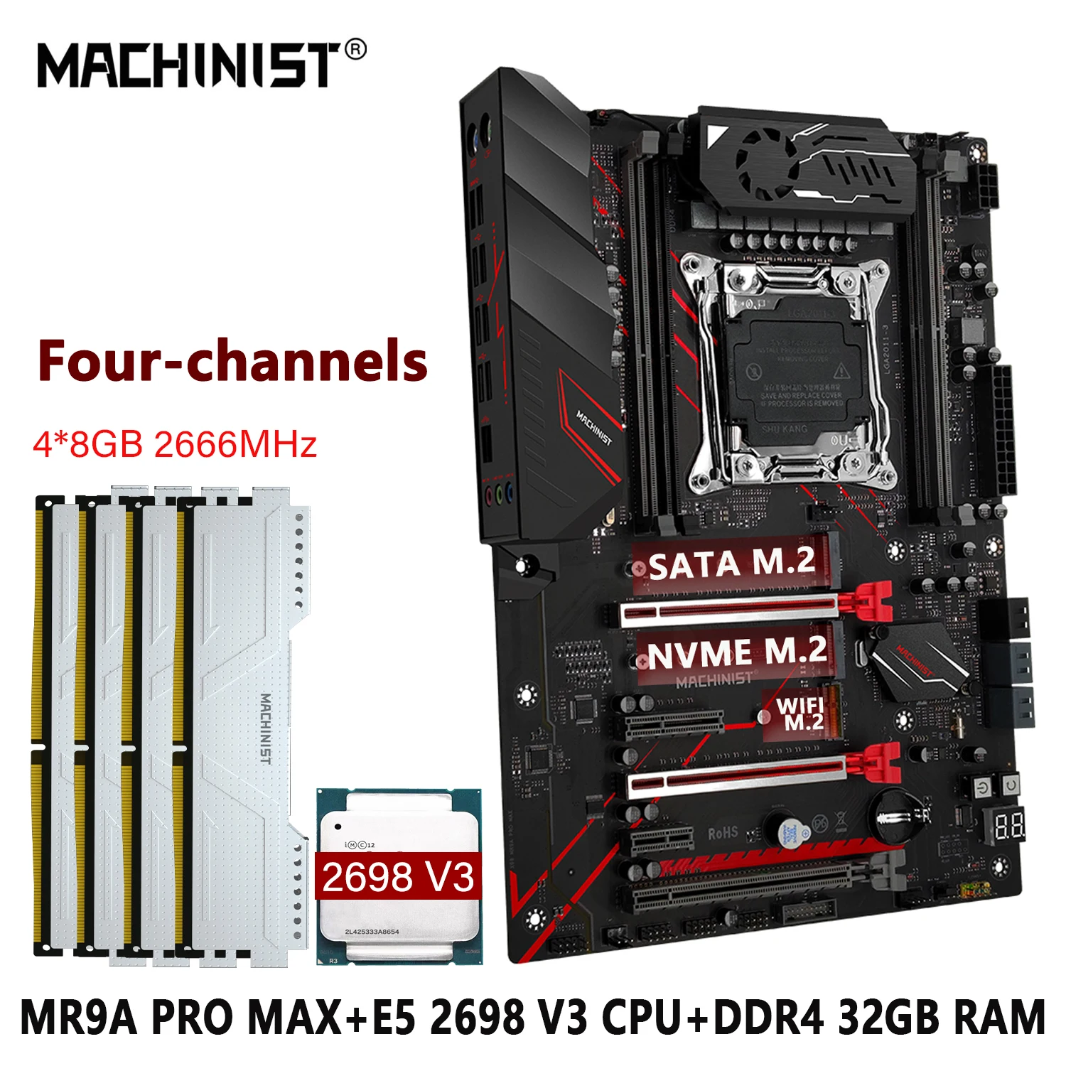 MACHINIST X99 Комплект материнской платы LGA 2011-3 Процессор Xeon CPU E5 2698 V3 DDR4 32 ГБ (8 ГБ * 4) оперативной памяти NVME M.2 SSD MR9A PRO MAX