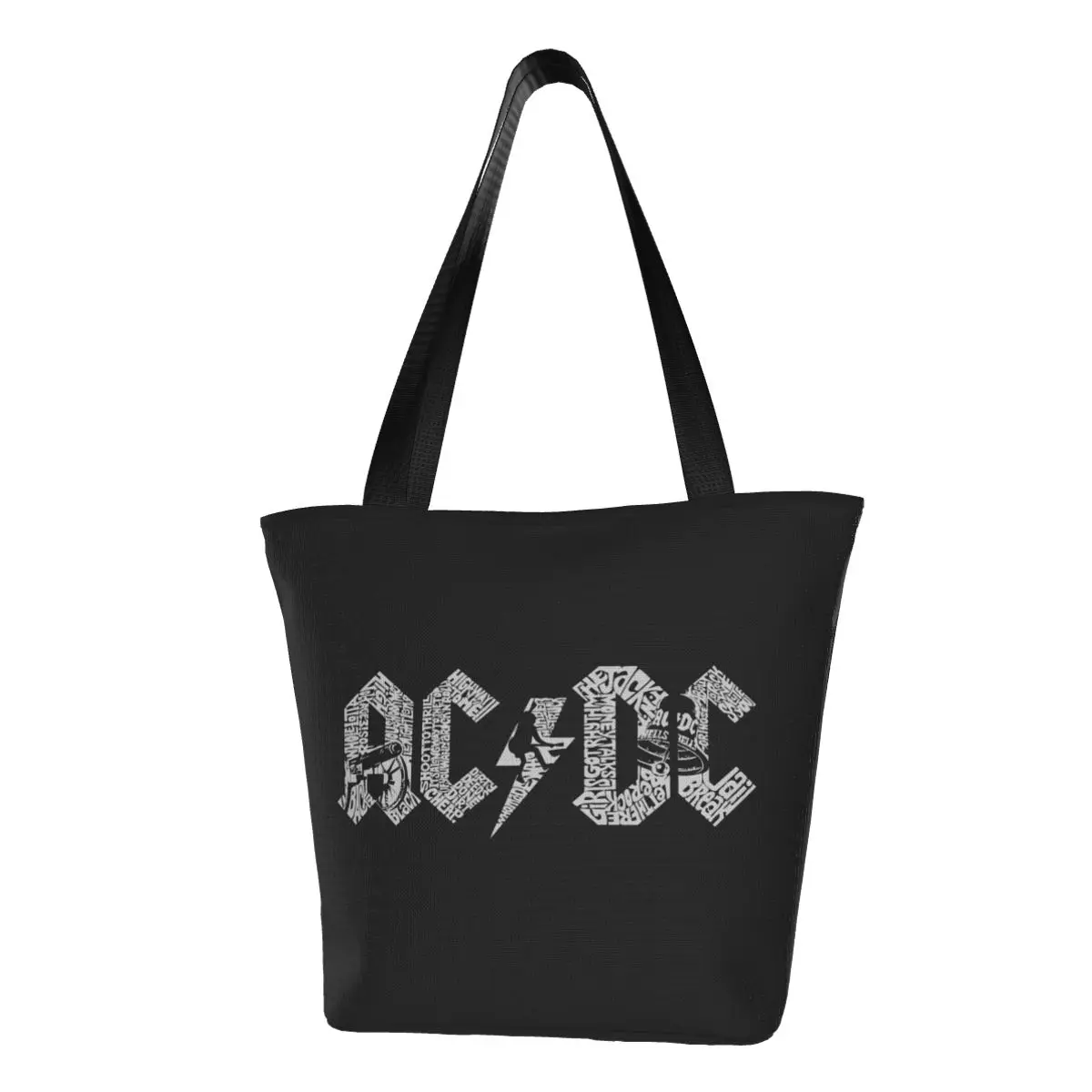 Переработка альбомов AC DC, сумка для покупок в стиле рок-н-ролл, холщовая сумка через плечо, моющаяся Музыка хэви-метал-группы, сумки для покупок продуктов