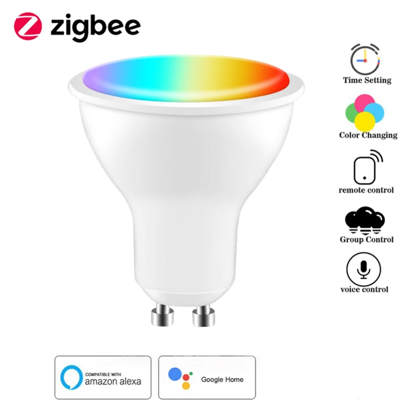 TUYA Zigbee Smart GU10 Лампочка Прожектор RGB + CCT Затемняемая Светодиодная Лампочка Голосовое Управление Работает С Alexa Google Home Alice