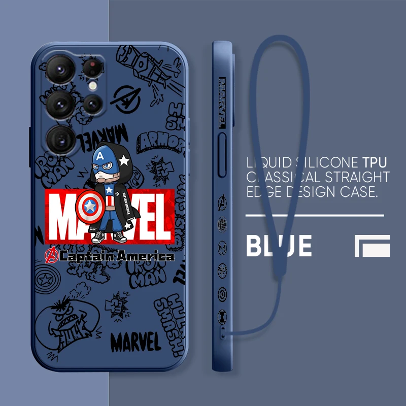 Мультяшный Чехол Marvel Hero Cool Case Для Samsung S22 S21 S20 FE S10 Note 20 10 Plus Lite Ultra 5G Liquid Left Rope Чехол Для Телефона