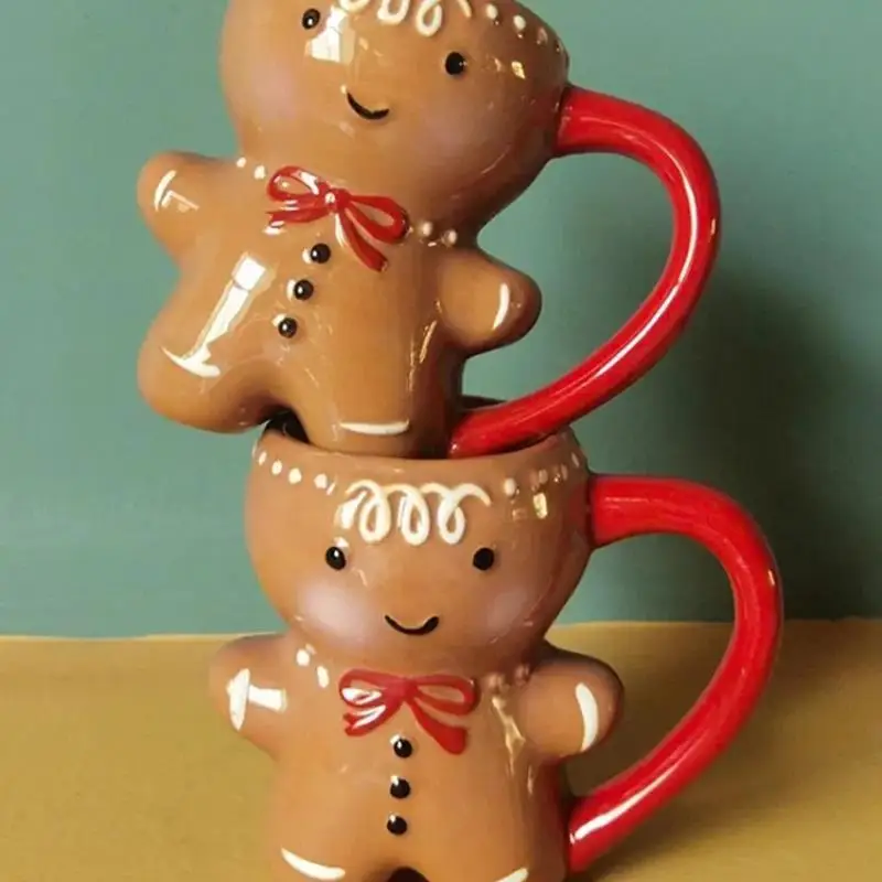 300 мл Чашки с пряничным человечком с ручкой, милые Рождественские Керамические Кружки, Кофейные Чайные пары, Новогодние подарки, чашки для молочных напитков