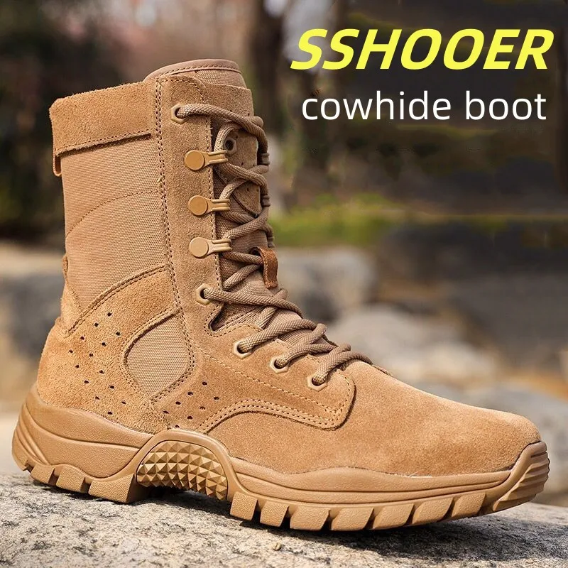 Мужские ботинки из воловьей кожи, модная обувь с боковой молнией, армейская тактическая военная боевая обувь для пустыни, уличные походные рабочие ботинки для ходьбы, Botas
