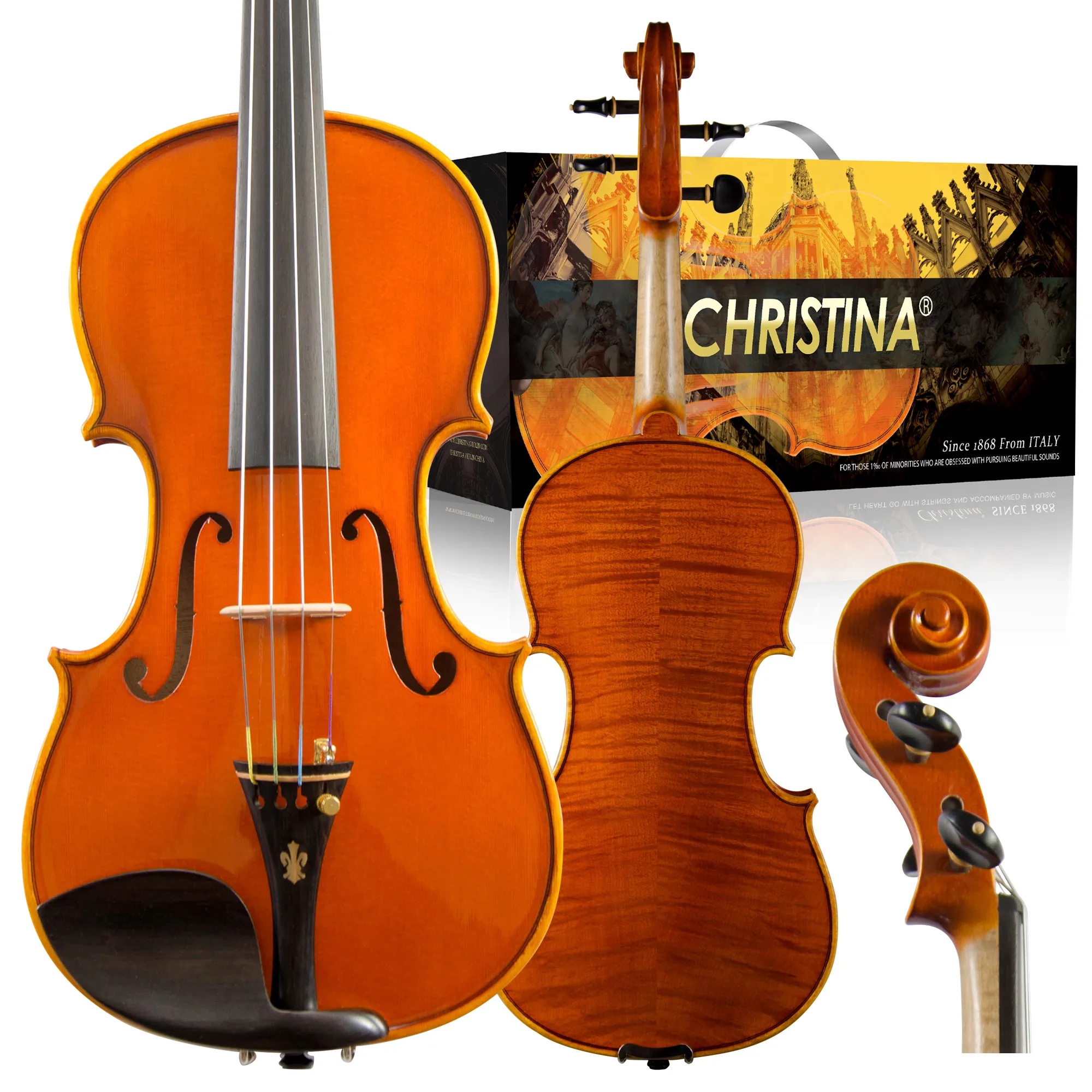 CHRISTINA Standard Violin V05A Массив ели и клена ручной работы Золотисто-красный градиентный масляный лак для экзамена по базовому обучению
