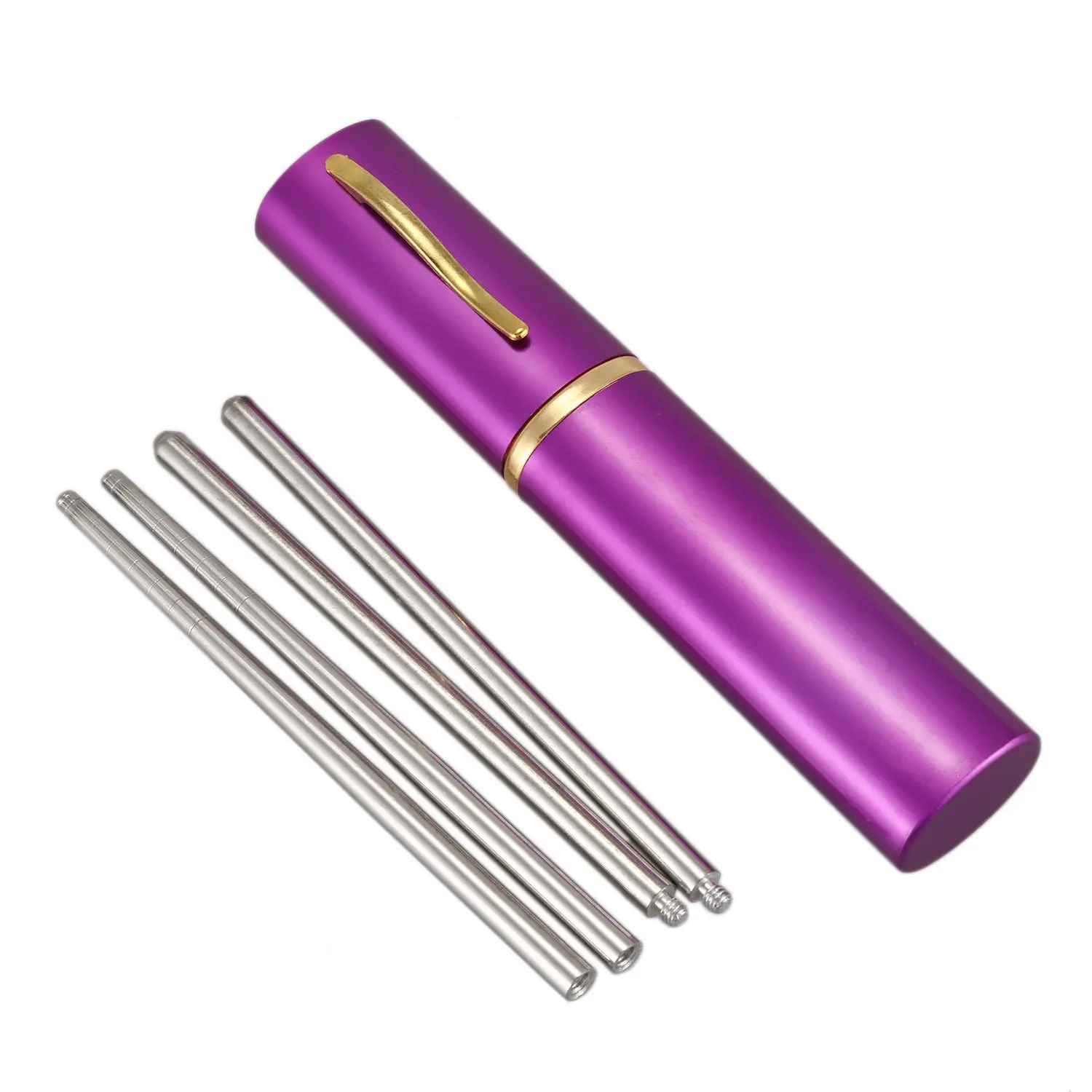 Алюминиевый корпус в форме ручки, складные дорожные палочки для еды из нержавеющей стали, серебристый цвет