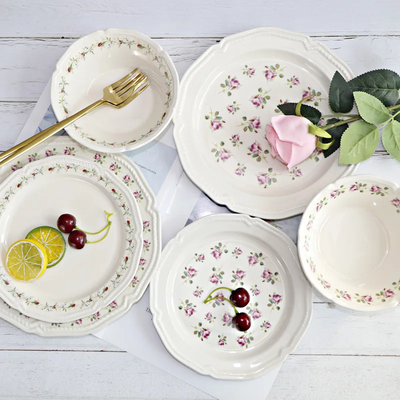 Тарелка для ужина в стиле ретро, Британская Роза, Керамическая Посуда для завтрака, десерт, торт, Креативная Круглая посуда для фруктов, Кухонные принадлежности