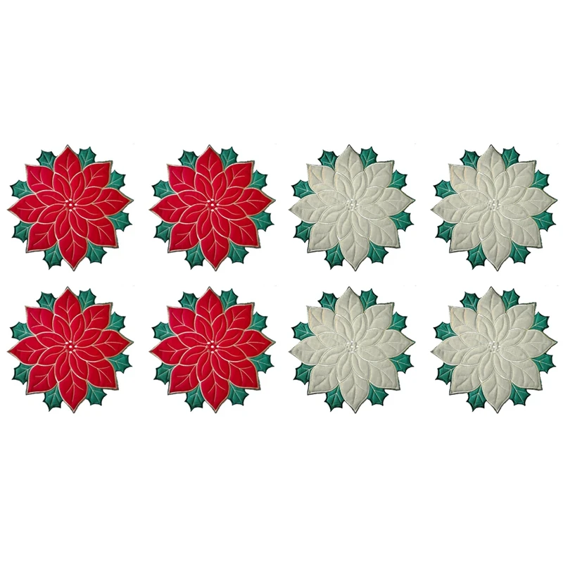 Праздничные Рождественские салфетки с вышивкой, Аппликация, Пуансеттия, салфетки, Рождественский цветок, салфетка для украшения стола