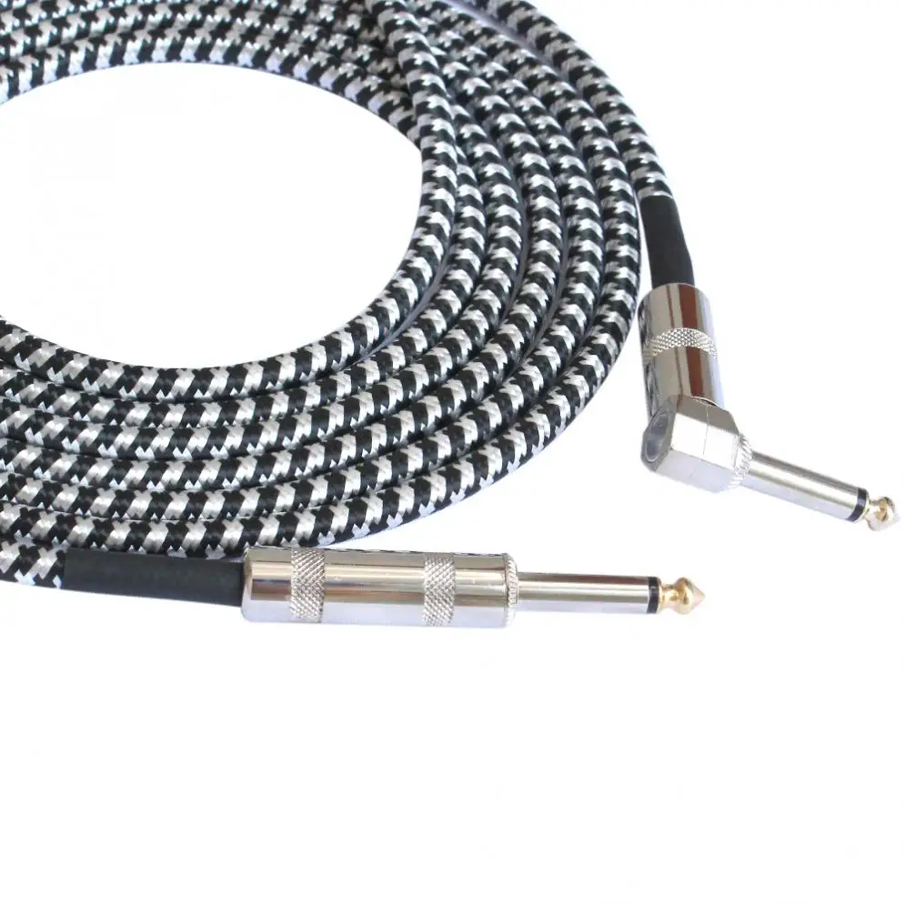 Пригодный для питья Моно-кабель длиной 3 м 10 футов Аудио от мужчины к мужчине, черно-белый плетеный провод, Медный шнур, вилка 6,3 мм для электрических инструментов