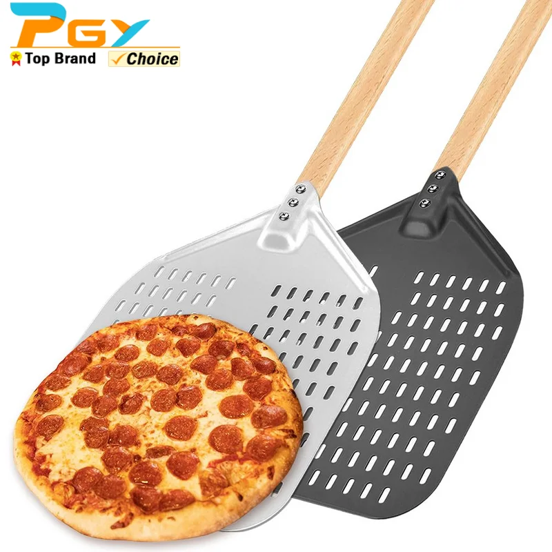 Квадратная духовка, алюминиевая кожура для пиццы, Перфорированная вращающаяся лопатка для пиццы длиной 12/14 дюйма, для выпечки домашней пиццы, Инструменты для хлеба