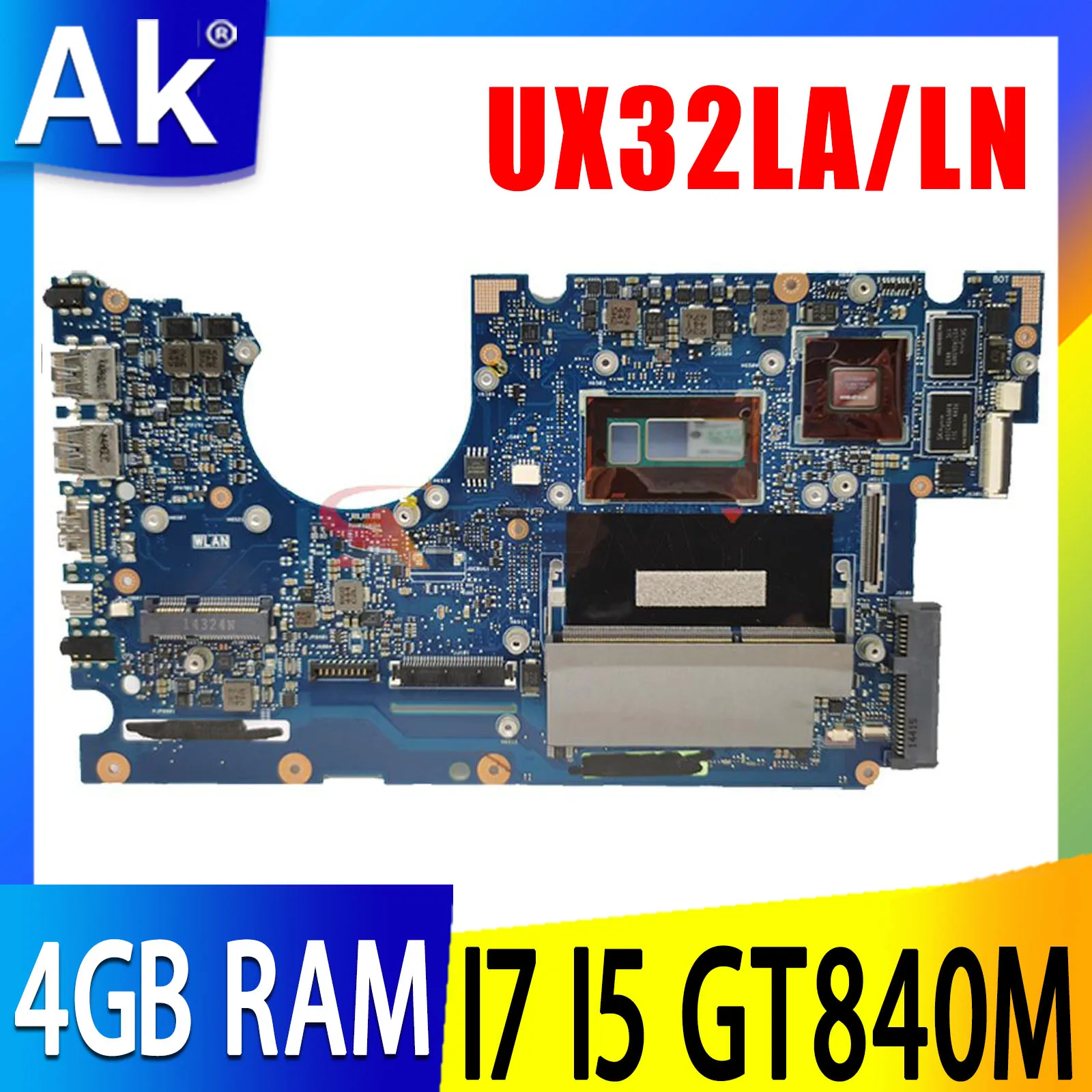 UX32LA-LN REV 2,0 Материнская Плата Для ноутбука ASUS UX32LN UX32LA UX32L Оригинальная Материнская плата 4 ГБ Оперативной памяти I7-4500U I5-4200U GT840M /UMA