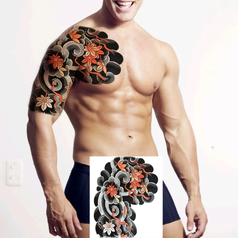 Наклейка с татуировкой в виде цветка Лотоса Стойкая Поддельная татуировка для мужской руки, плеча, Временная татуировка, искусственные татуировки в стиле ретро, Водонепроницаемые татуировки