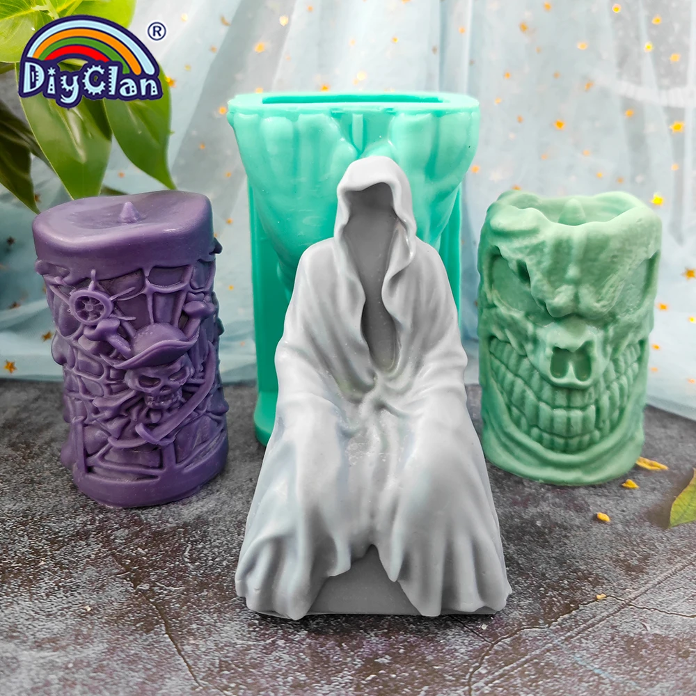 3D свеча Grim Reaper Demon Skull Силиконовая форма для украшения свечей на Хэллоуин своими руками, форма для изготовления ароматерапии из смолы, гипса