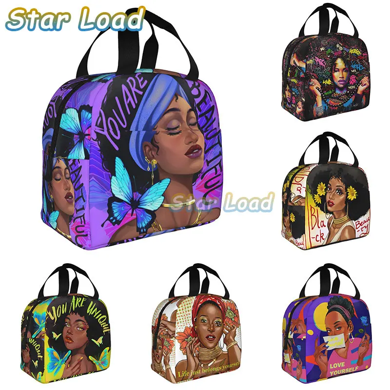 Черная африканская королева для индийских девочек, изолированная сумка для ланча для работы, школьная кукла, сменный термоохладитель, коробка для бенто для женщин и детей
