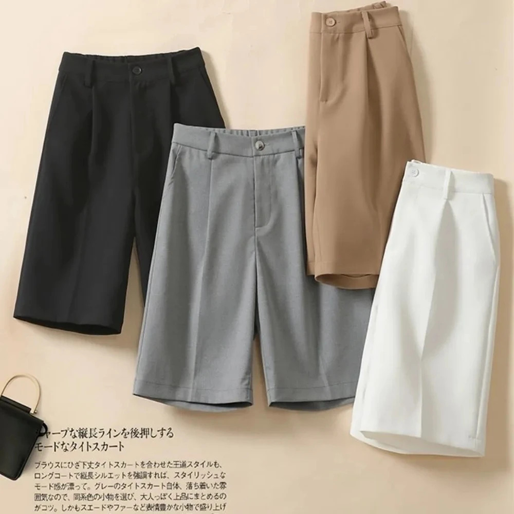 Женские летние шорты с эластичной резинкой на талии сзади, широкие шорты с карманами, женские однотонные повседневные короткие брюки с высокой талией