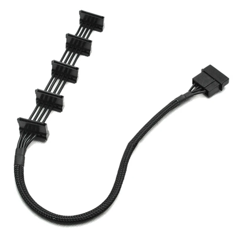 4-контактный IDE 1-5 SATA Кабель питания SATA адаптер-разветвитель кабелей 18AWG с черными рукавами 40 см для замены ПК-сервера