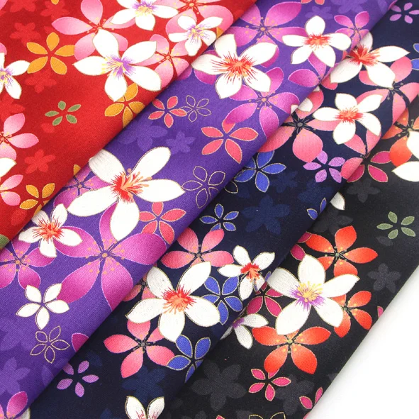 Хлопчатобумажная ткань в цветочек в японском стиле с бронзовым покрытием 45x110 см для пошива сумок для скатертей своими руками, лоскутного шитья, деко
