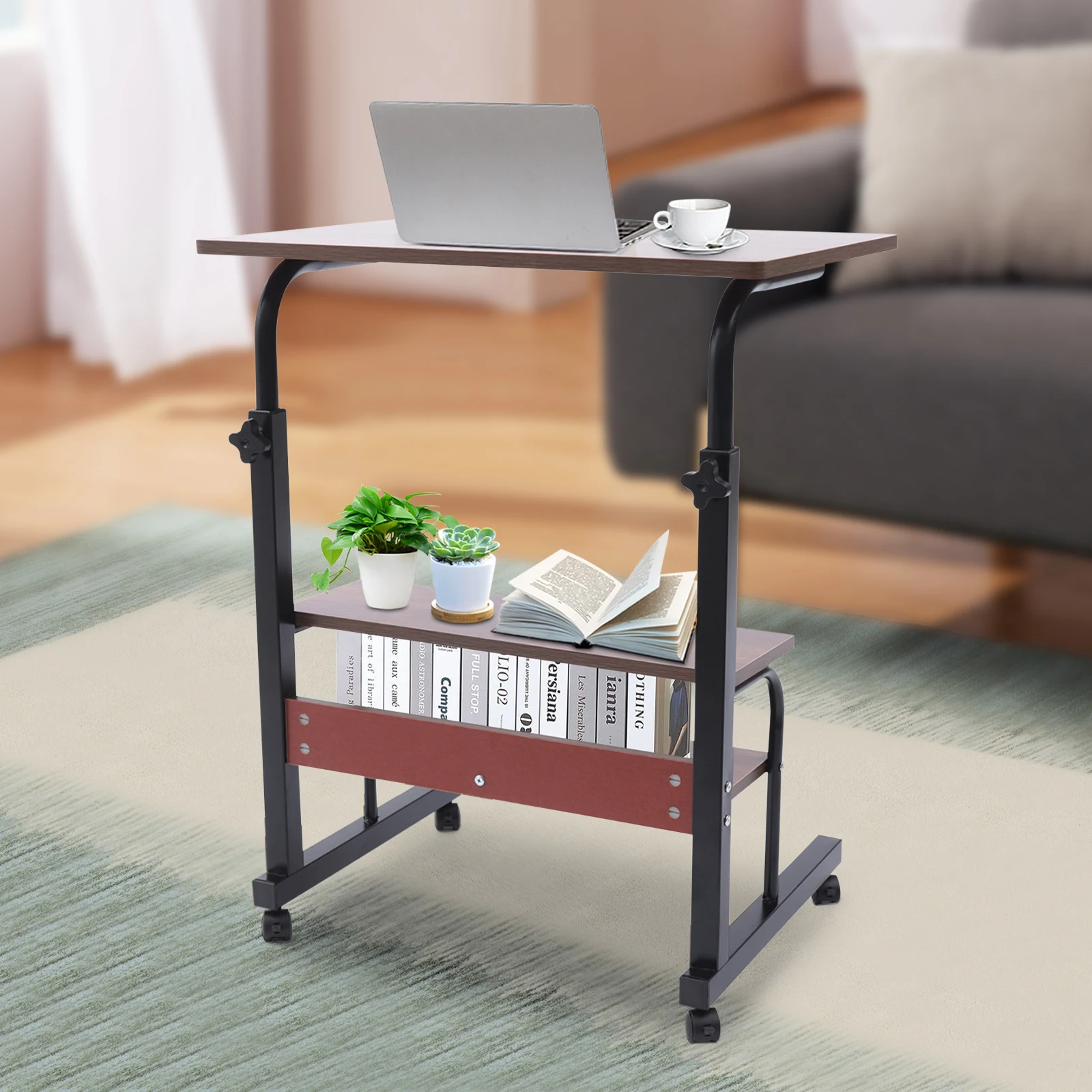 Регулируемый Передвижной приставной столик для ноутбука, стол для книг, тележка для стола + Верх на колесиках