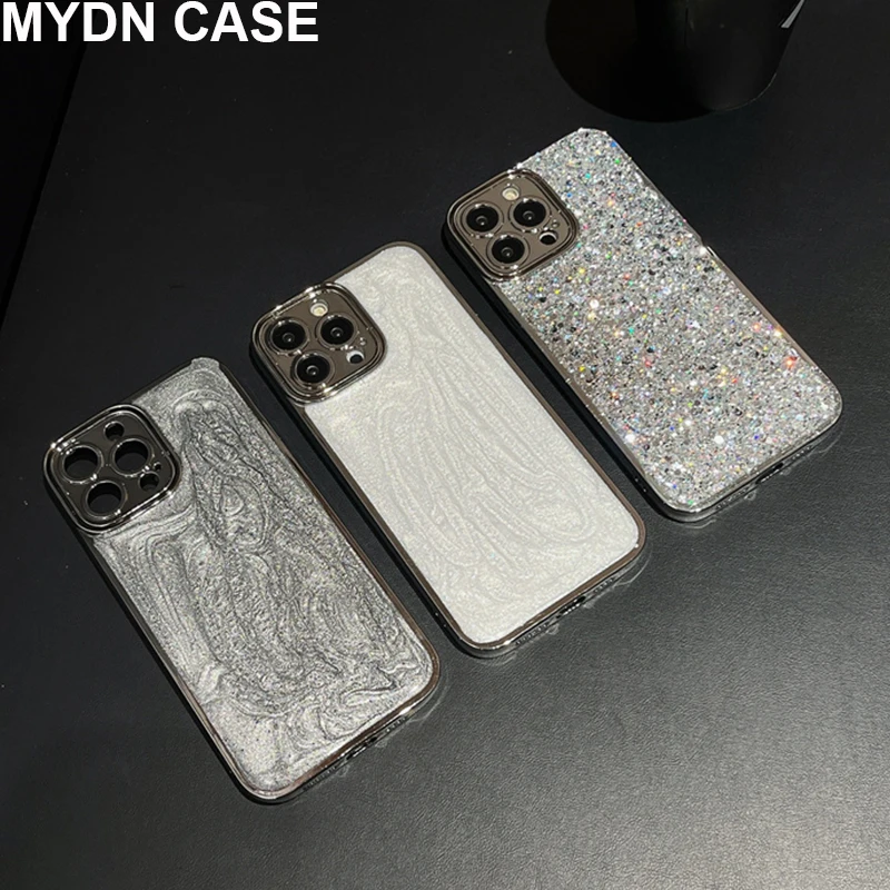 Простая Блестящая Накладка для Iphone 15 Pro Max Case с Нанесенным Капельным Клеем Bling Cover для Iphone 11 12 13 14 Pro Max Xs Max Xr Case