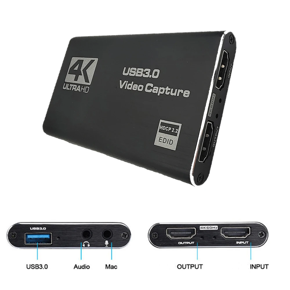 Карта видеозахвата USB3.0 для OBS-рекордера 4K60 Конвертер 30 Гц Поддерживает микрофон для ПК Камера Карта захвата проектора