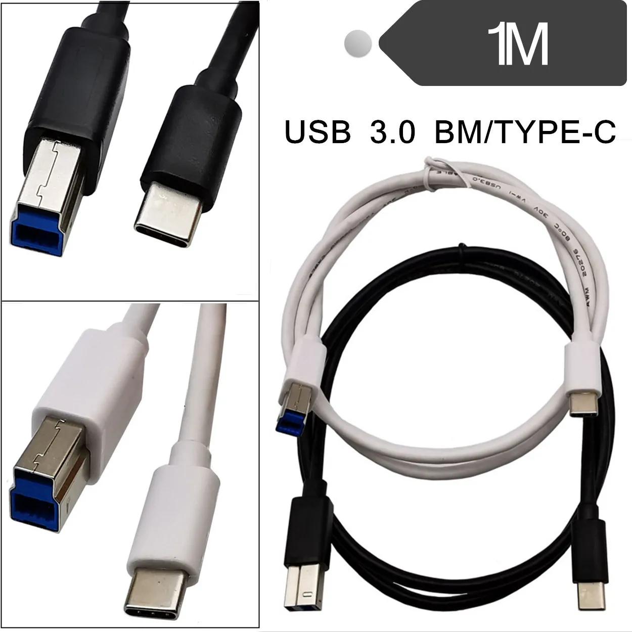 USB-Кабель Для принтера USB Type B От штекера к штекеру USB 3.0, Совместимый с Canon HP 1m；
